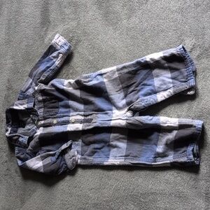 GAP Baby Adorable Plaid Onesie in Blue and Gray, Fleece Lined